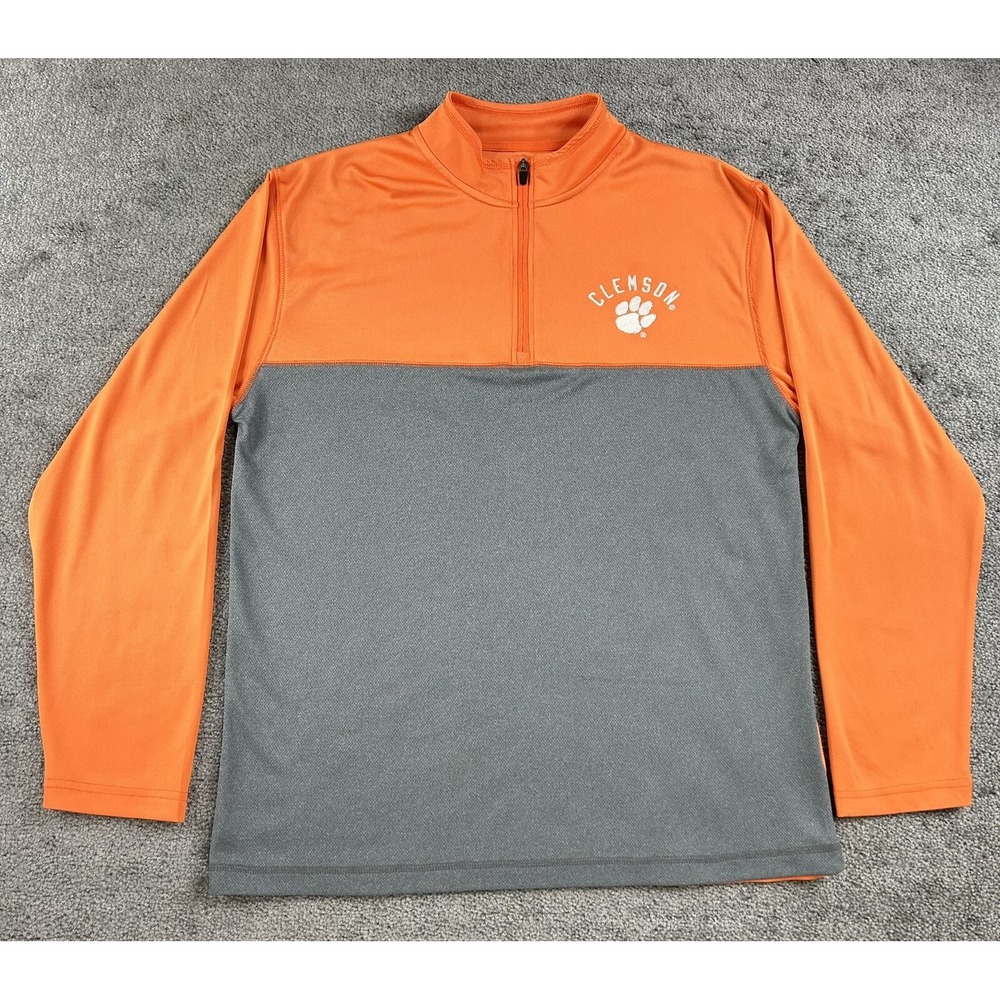 Clemson Tigers 1/4 Zip Pullover Shirt Large Mock Neck Color block Grey/Orange